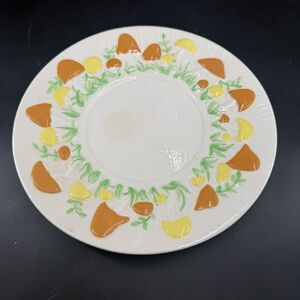 Vintage Arnels Mushroom Serving Platter 11” Plate Orange Green 1975